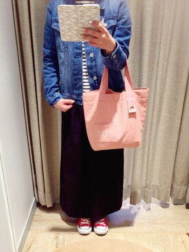 「LOWRYS FARM（ローリーズファーム）の１７ＳＳショッパーＢＡＧ　742519 （Tote、ピンク系）」を使った、ちぴさん（レディース・151cm）の春コーディネート