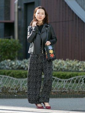 「URBAN RESEARCH（アーバンリサーチ）のアイテム（ライダースジャケット）」を使った、ameme URBAN RESEARCHさん（レディース・162cm）の冬コーディネート