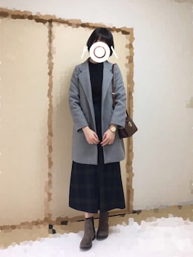 「SEVENDAYS=SUNDAY（セブンデイズサンデイ）のアイテム（チェスターコート）」を使った、mi-nさん（レディース・175cm）の冬コーディネート