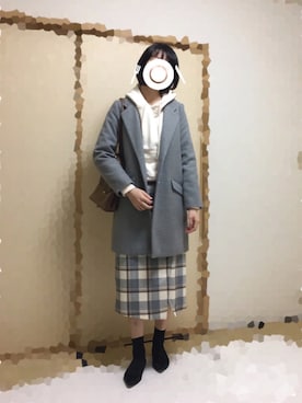 「SEVENDAYS=SUNDAY（セブンデイズサンデイ）のアイテム（チェスターコート）」を使った、mi-nさん（レディース・175cm）の冬コーディネート