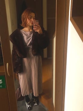 「巾着バッグ」｜「アイテム（ブーティ）」を使った、たかこさん（レディース・158cm）の冬コーディネート