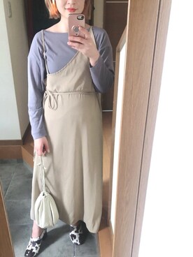 「巾着バッグ」｜「アイテム（ブーティ）」を使った、たかこさん（レディース・158cm）の春コーディネート
