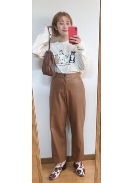 「レザー」｜「アイテム（ブーティ）」を使った、たかこさん（レディース・158cm）の秋コーディネート