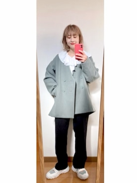 「KBF（ケイビーエフ）のアイテム（ノーカラージャケット）」を使った、たかこさん（レディース・158cm）の冬コーディネート