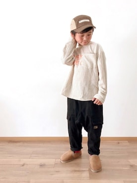「ブラウン×ブラック」｜「アイテム（帽子）」を使った、*tM*さん（キッズ・120cm）の秋コーディネート
