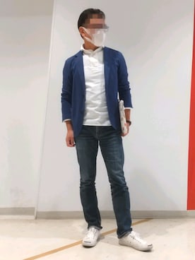 「アイテム（クラッチバッグ、ホワイト系）」を使った、オニオンリングさん（メンズ・171cm）の秋コーディネート