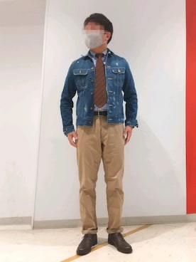 「アイテム（デニムジャケット、ブルー系）」を使った、オニオンリングさん（メンズ・171cm）の冬コーディネート
