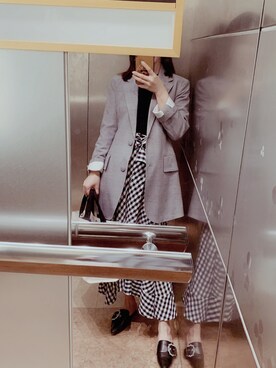 「アイテム（テーラードジャケット、シルバー系）」を使った、谁家女盆友さん（レディース・160cm）の春コーディネート