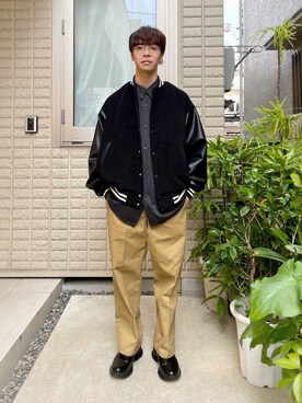 「ドレスシューズ」｜「アイテム（スタジャン）」を使った、あほげさん（メンズ・174cm）の冬コーディネート