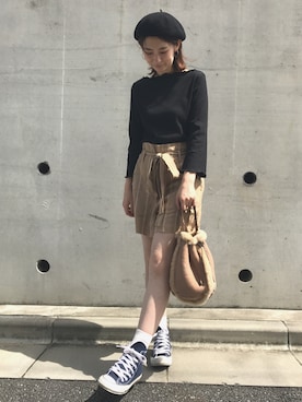 「E hyphen world gallery（イーハイフンワールドギャラリー）のアイテム（Tシャツ/カットソー）」を使った、ayuさん（レディース・162cm）の秋コーディネート
