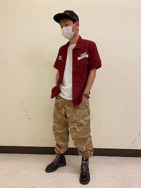 「AVIREX（アヴィレックス）の【直営店限定】エアフォース ベースキャップ/AIR FORCE BACES CAP（キャップ）」を使った、生田智義さん（メンズ・174cm）の春コーディネート