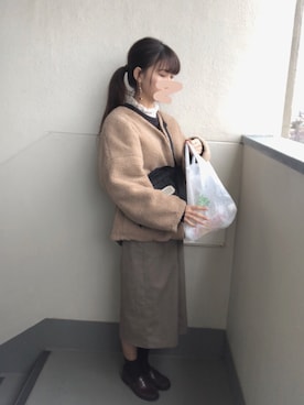 「レースブラウス」｜「アイテム（ブルゾン）」を使った、はさん（レディース・156cm）の冬コーディネート