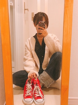 「ストレートデニム」｜「アイテム（ノーカラージャケット）」を使った、chiiiiiiiさん（レディース・158cm）の秋コーディネート