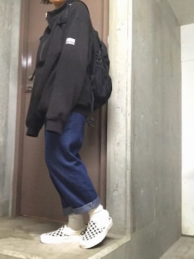 「黒リュック」｜「アイテム（スリッポン）」を使った、kah⌄̈⃝さん（レディース・155cm）の秋コーディネート
