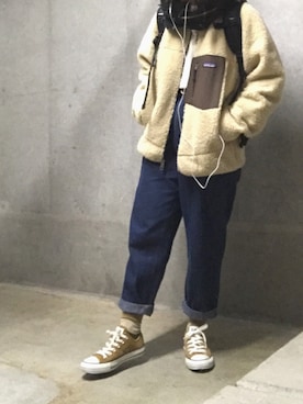 「オールスター」｜「アイテム（その他アウター）」を使った、kah⌄̈⃝さん（レディース・155cm）の冬コーディネート