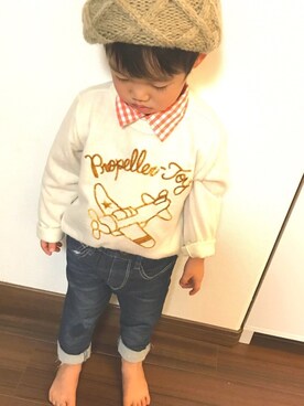 「babygap」｜「アイテム（ハンチング/ベレー帽）」を使った、koooookiさん（キッズ・90cm）の冬コーディネート
