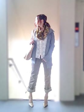 「no brand（ノーブランド）のアイテム（ストール/ショール）」を使った、ryocoさん（レディース・163cm）の秋コーディネート