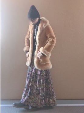 「花柄」｜「アイテム（ムートンコート）」を使った、すがちゃんさん（レディース・165cm）の冬コーディネート