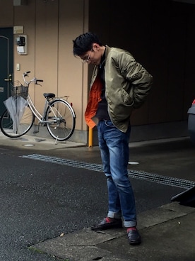 「シンプルおしゃれが好き」｜「アイテム（ミリタリージャケット）」を使った、RYOさん（メンズ・169cm）の秋コーディネート