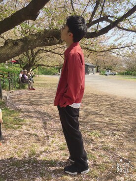 「花見」｜「アイテム（ブルゾン）」を使った、RYO_MA®︎さん（メンズ・168cm）の春コーディネート