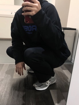 「MARTINE ROSE（マーティンローズ）のアイテム（パーカー）」を使った、kbさん（メンズ・174cm）の冬コーディネート