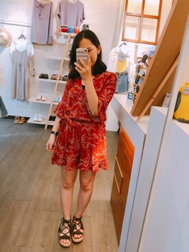 「アイテム（つなぎ/オールインワン、レッド系）」を使った、chih chih   さん（レディース・160cm）の夏コーディネート