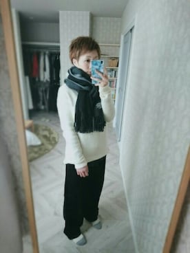 「pas de calais（パドカレ）のウールレーヨン撚杢 プルオーバー（Tシャツ/カットソー）」を使った、晴れのちさん（レディース・163cm）の冬コーディネート