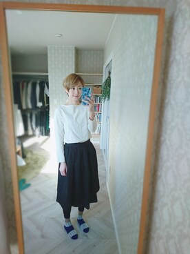 「タイツ×靴下」｜「アイテム（スカート）」を使った、晴れのちさん（レディース・163cm）の秋コーディネート