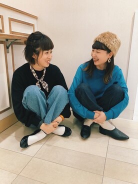 「GLOBAL WORK（グローバルワーク）のコクーンワイドデニム/819864（デニムパンツ）」を使った、taknk.さん（レディース・157cm）の冬コーディネート