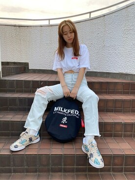 「MILKFED.（ミルクフェド）のアイテム（ショルダーバッグ）」を使った、MILKFED.STAFFさん（レディース・162cm）の夏コーディネート