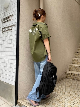 「MILKFED.（ミルクフェド）のアイテム（サロペット/オーバーオール）」を使った、MILKFED.STAFFさん（レディース・164cm）の夏コーディネート