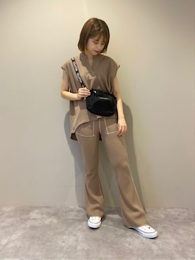 「MILKFED.（ミルクフェド）のアイテム（ショルダーバッグ）」を使った、MILKFED.STAFFさん（レディース・155cm）の夏コーディネート