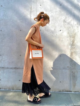 「MILKFED.（ミルクフェド）のアイテム（ショルダーバッグ）」を使った、MILKFED.STAFFさん（レディース・164cm）の夏コーディネート