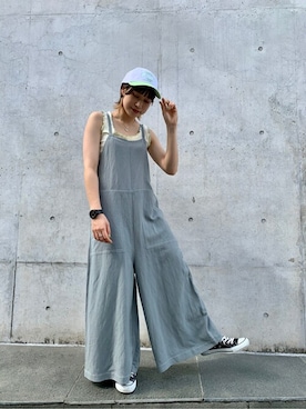 「MILKFED.（ミルクフェド）のアイテム（サロペット/オーバーオール）」を使った、MILKFED.STAFFさん（レディース・158cm）の夏コーディネート