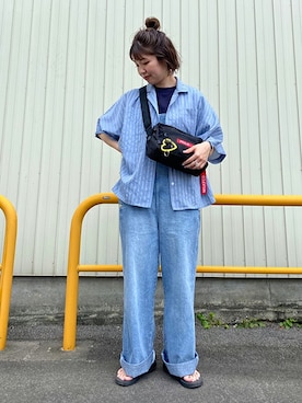 「MILKFED.（ミルクフェド）のアイテム（サロペット/オーバーオール）」を使った、MILKFED.STAFFさん（レディース・155cm）の夏コーディネート