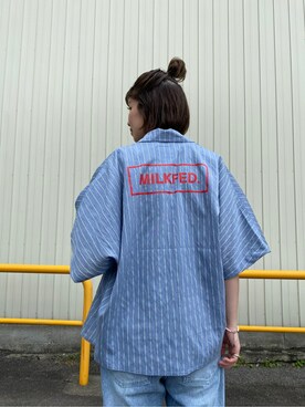「MILKFED.（ミルクフェド）のアイテム（サロペット/オーバーオール）」を使った、MILKFED.STAFFさん（レディース・155cm）の夏コーディネート