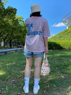 「MILKFED.（ミルクフェド）のアイテム（ショルダーバッグ）」を使った、MILKFED.STAFFさん（レディース・156cm）の夏コーディネート