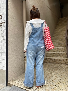「MILKFED.（ミルクフェド）のアイテム（サロペット/オーバーオール）」を使った、MILKFED.STAFFさん（レディース・155cm）の夏コーディネート