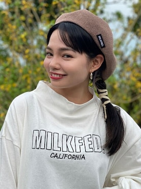 「MILKFED.」｜「アイテム（ハンチング/ベレー帽）」を使った、MILKFED.STAFFさん（レディース・157cm）の秋コーディネート