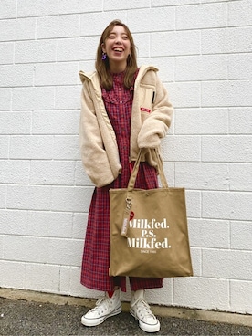 「MILKFED.（ミルクフェド）のアイテム（その他アウター）」を使った、MILKFED.STAFFさん（レディース・157cm）の秋コーディネート