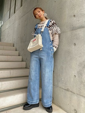 「MILKFED.（ミルクフェド）のアイテム（サロペット/オーバーオール）」を使った、MILKFED.STAFFさん（レディース・164cm）の冬コーディネート