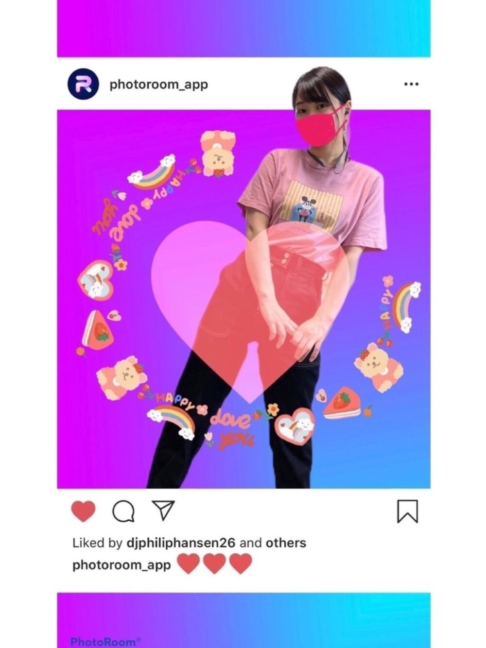 「デニム、加工アプリ、ハデハデ、UT、エスターキム、ピンク、pink」｜「UNIQLOのミッキー アート UT エスター・キム（グラフィックTシャツ・半袖）（Tシャツ/カットソー、ピンク系）」を使った、R！さん（レディース・157cm）の夏コーディネートの1枚目の写真