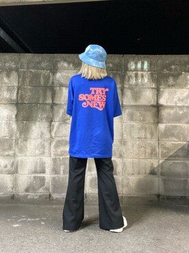 「PBLIM（ページボーイリム）のPAGEBOYLIM/ロゴ刺繍バケットハット2（ハット）」を使った、はおさま。さん（レディース・152cm・20代）の夏コーディネート