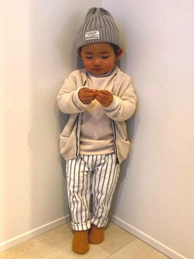 「ZARA KIDSのアイテム（ノーカラージャケット）」を使った、be＊さん（キッズ・80cm）の春コーディネート