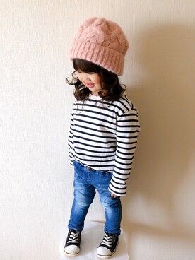 「Another Edition（アナザーエディション）のアイテム（帽子）」を使った、minakacha_nさん（キッズ・90cm）の冬コーディネート