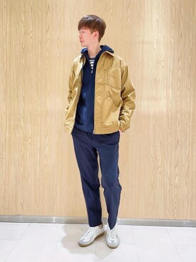 「USAコットン」｜「アイテム（スラックス）」を使った、coenきむさん（メンズ・177cm）の春コーディネート