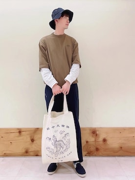 「USAコットン」｜「アイテム（帽子）」を使った、coenきむさん（メンズ・177cm）の春コーディネート