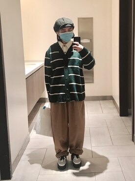 「アイテム（キャスケット、グリーン系）」を使った、wslさん（レディース・154cm）の冬コーディネート