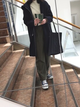 「JEANASIS（ジーナシス）のアイテム（ノーカラーコート）」を使った、yuiさん（レディース・160cm）の冬コーディネート
