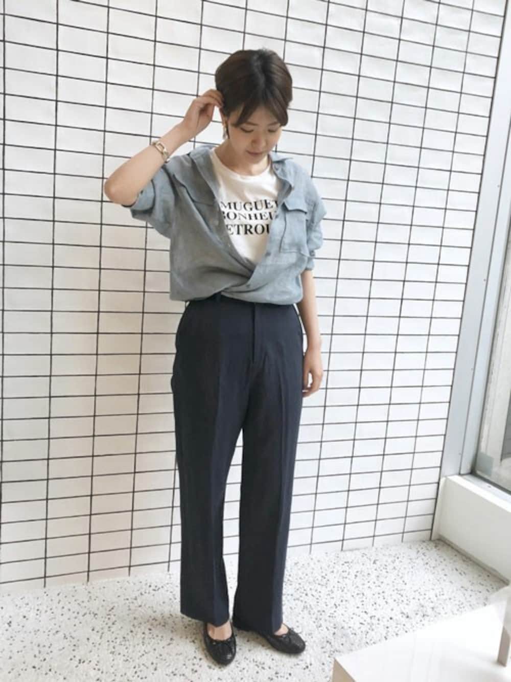 SLOBE　IENA　イエナ　リネン混　ハイウエストストレート　パンツ　36 SLOBE IENA】リネン混ハイウエストストレートパンツ◇[品番
